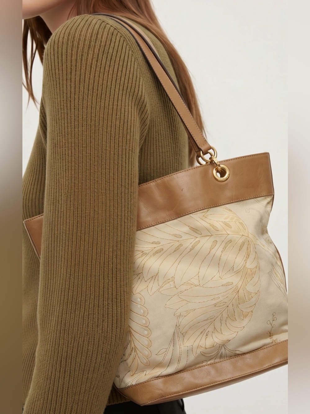 Salvatore Ferragamo  made in Italy canvas with floral print with leather trim
